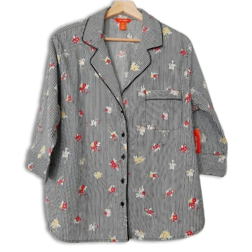 JOE FRESH Button Down Long Sleeve Pajama Top Stripe Floral Print Sleepwear Sz M